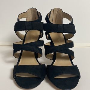 Ann Taylor Thea Black Suede Bow High Heel Sandals Size 7
